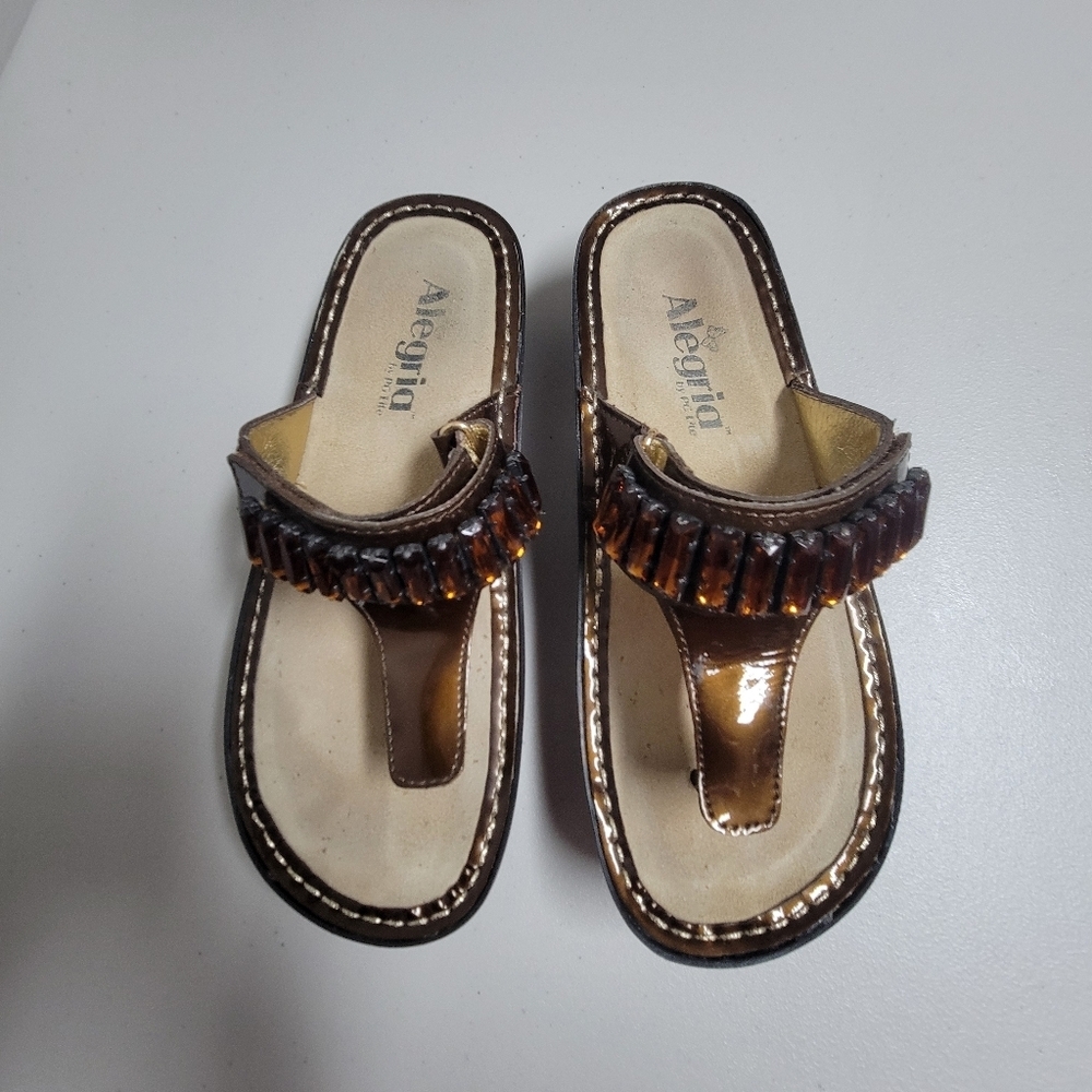 Alegria Carina Brown Comfort Jeweled Sandals Size 36